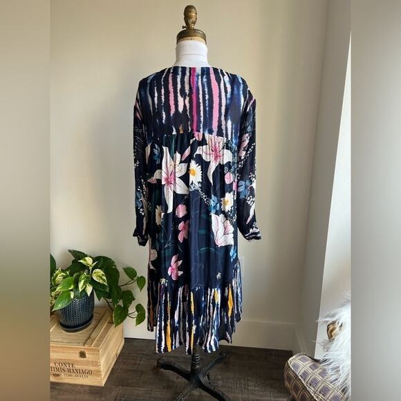 Anthropologie Bl^nk London Meridian Blue Drop Waist Long Sleeve Dress - Picture 6 of 9